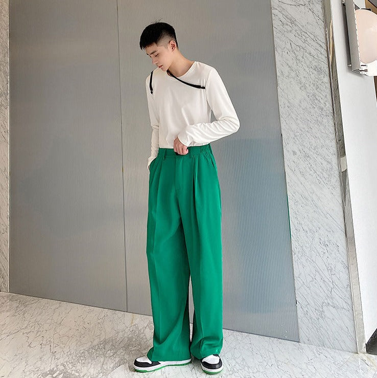 Chic Loose Fit Mopping Trousers Men's Casual Solid Color - Temu